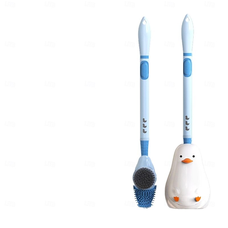 Cartoon Duck Plus Liquid Spray Toilet Brush Household Cleaning No Dead Angle With Base Wall-Mounted Long Handle Toilet Brush4