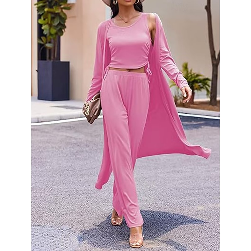 Women's Fashion Two Piece Sets Long Sleeve Round Neck Drawstring Ruched Casual Daily claret Pink Navy Blue Spring Regular Fit