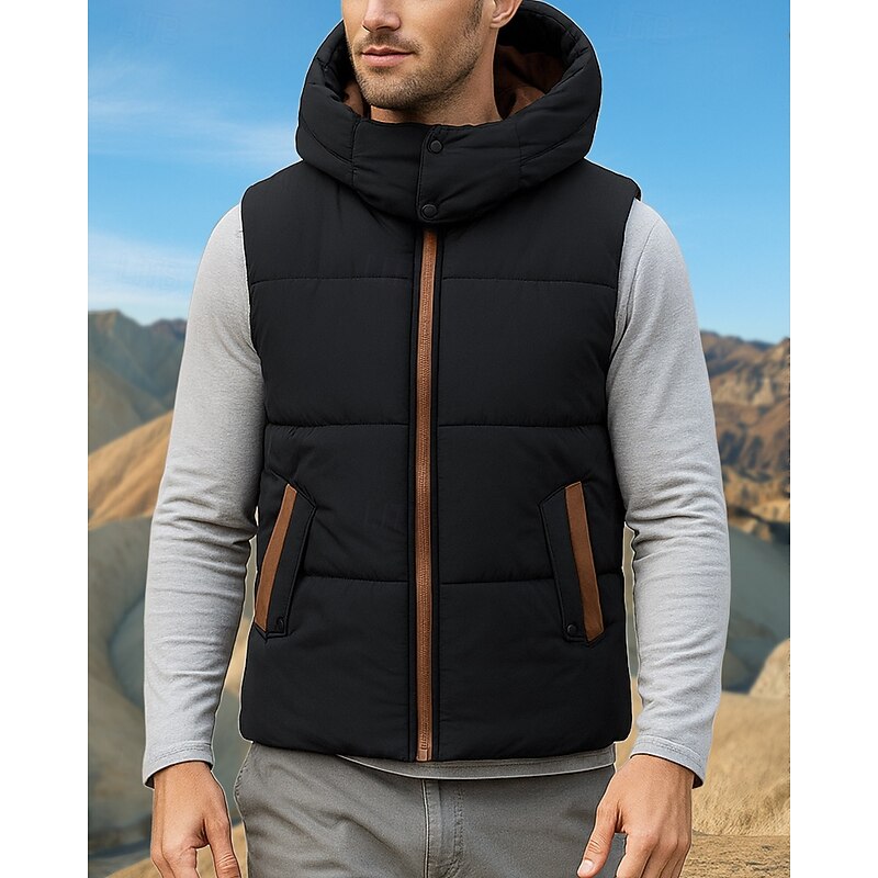 Men's Puffer Vest Thermal Vest Sleeveless Vest Outdoor Thermal Warm Winter Zipper Polyester Black Red Royal Blue Hunting Fishing Climbing4