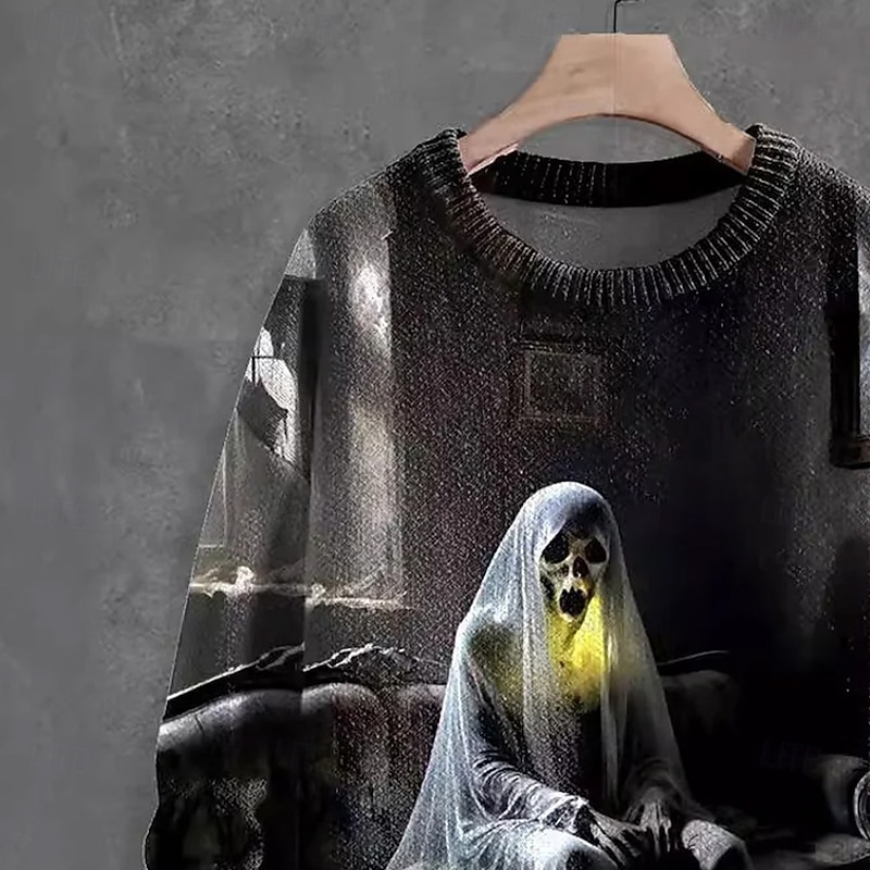 Halloween Men's Ghost Pullover Sweater Jumper Knitwear Crewneck Casual Dark Street Daily 3D Print Knitting Keep Warm Long Sleeve Spring Fall Winter Black Blue Brown4