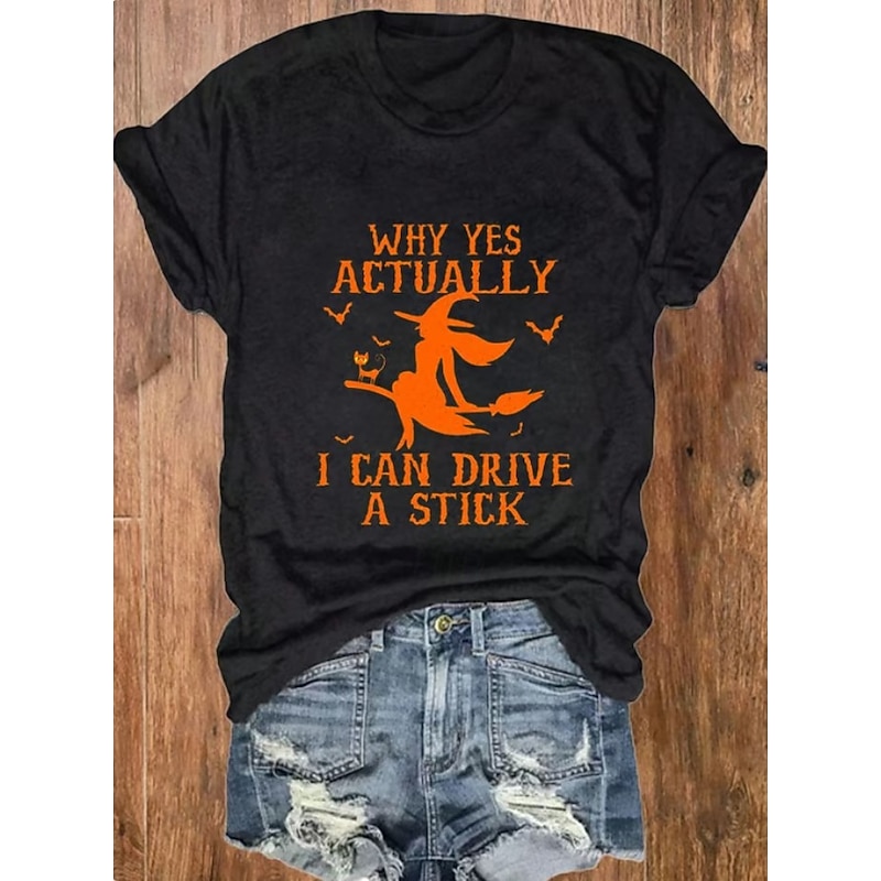 Halloween Women's T shirt Monster Graphic Witch Vintage Stylish Classic Short Sleeve Crew Neck Round Neck Regular Tops Daily Weekend Print Black White Orange Khaki Light Grey Summer Spring Fall3