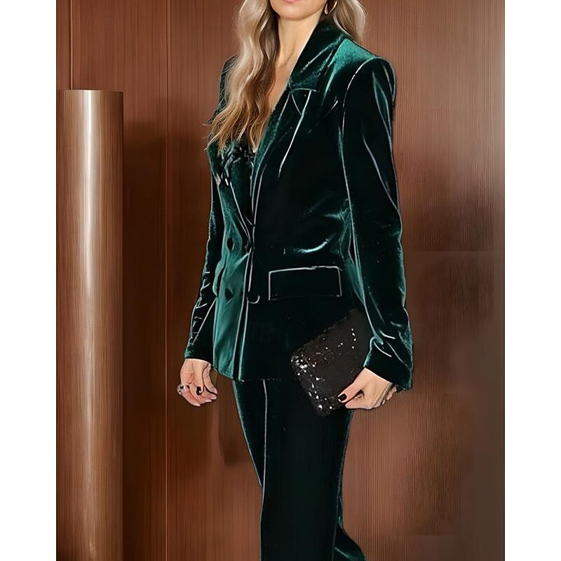Women's Blazer Dark Green Velvet Sport Coat Formal Wedding Guest Vintage Elegant Long Sleeve Notched Lapels Double Breasted2