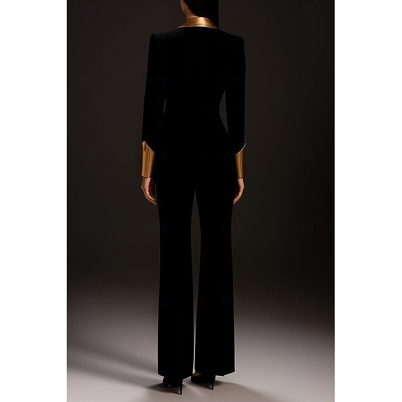 Women's 2 Pieces Suits Formal Wedding Guest Stretch Crepe Elegant Minimalist Long Sleeve Floor Length Peak Lapel Double Breasted2