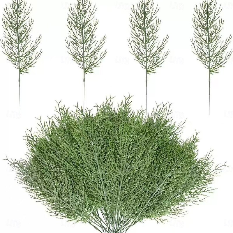 50pcs Christmas Artificial Pine Branches – Faux Green Pine Needles for Christmas DIY Wreaths, Garland, and Holiday Decorations