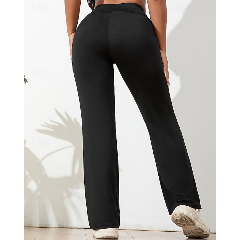 Women's Slacks Straight Streetwear Casual Full Length Natural Plain Pocket Elastic Waist Soft Street Holiday Weekend claret Depression Green Grey Black Fall Regular Fit2