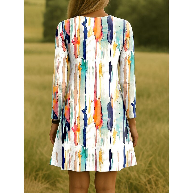 Women's Mini Dress Crew Neck Long Sleeve Knit Dress Casual Dress T Shirt Dress Tee Dress Casual Regular Fit Ombre Graphic Black White Blue Spring Fall Winter2