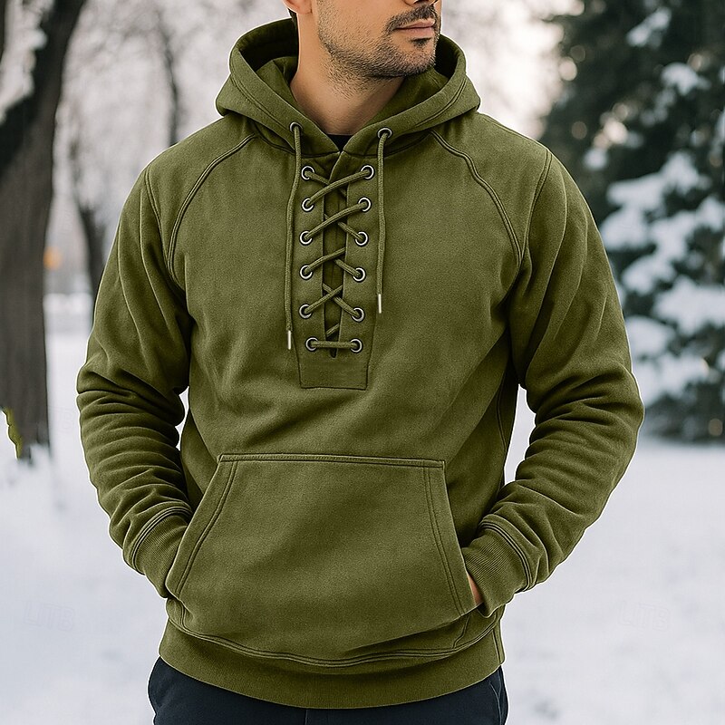 Men's Hoodie Black Army Green Gray Hooded Plain Drawstring Front Pocket Sports & Outdoor Daily Holiday Streetwear Basic Casual Winter Spring &  Fall Clothing Apparel Hoodies Sweatshirts