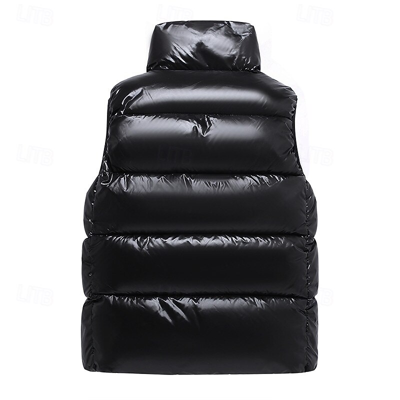 Men's Puffer Vest Vest Gilet Vacation Daily Date Fashion Casual Fall & Winter Pocket Polyester Warm Comfortable Solid Color Zipper Stand Collar Regular Fit Black Vest3