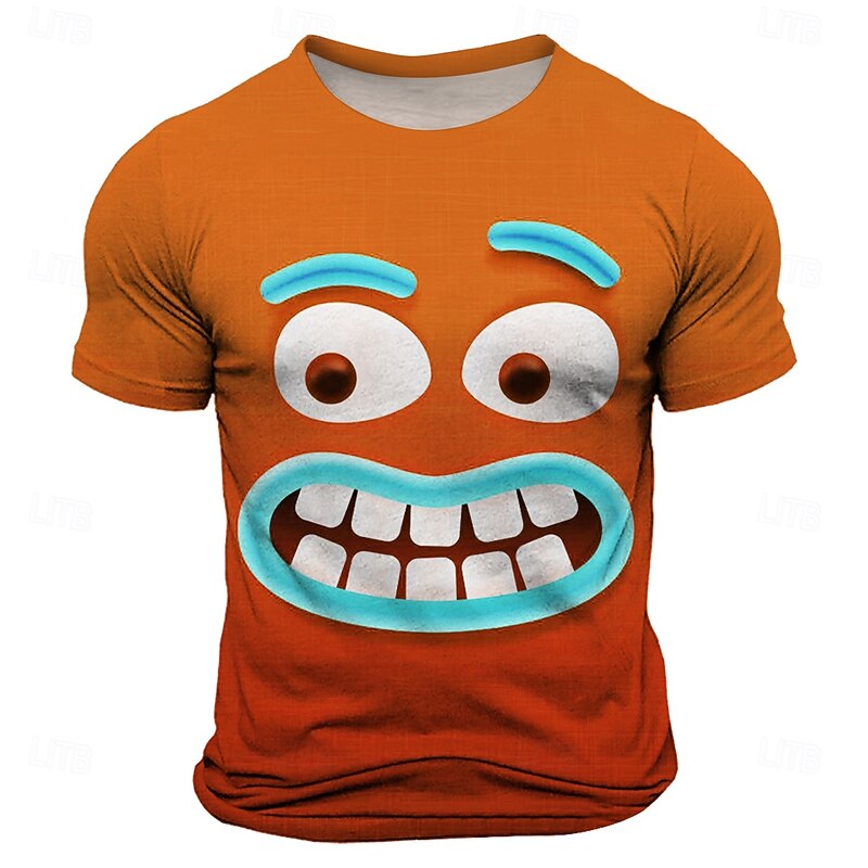 Men's Optical Illusion 3D Smile Face T Shirt Short Sleeve T shirt 3D Print Crew Neck Shirt Exaggerated Designer Party Street Holiday Blue Purple Orange Summer Spring Clothing Apparel S M L XL XXL XXXL