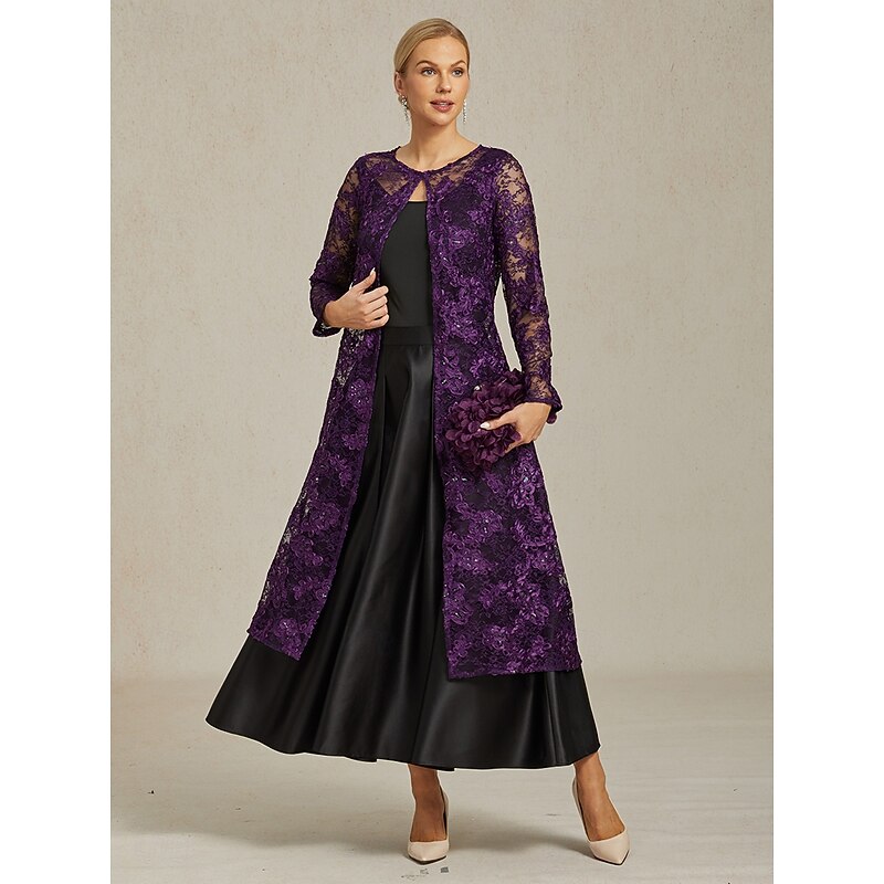 Women's Coat Blazer Jacket Lace Embroidered Open Front Elegant Floral Formal Anniversary Party Wedding Guest Open Front Long Crewneck Regular Fit Long Sleeve Outerwear Eggplant Spring Fall