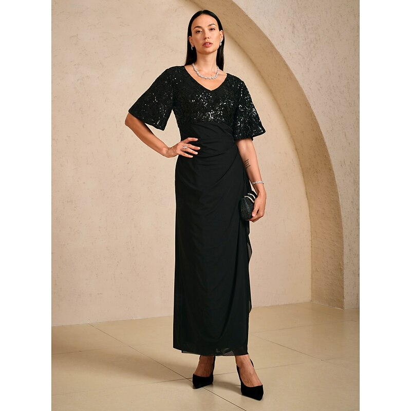 Women's Maxi Dress Sheath Dress Elegant Party Birthday Floral Half Sleeve V Neck Black Summer Spring Fall