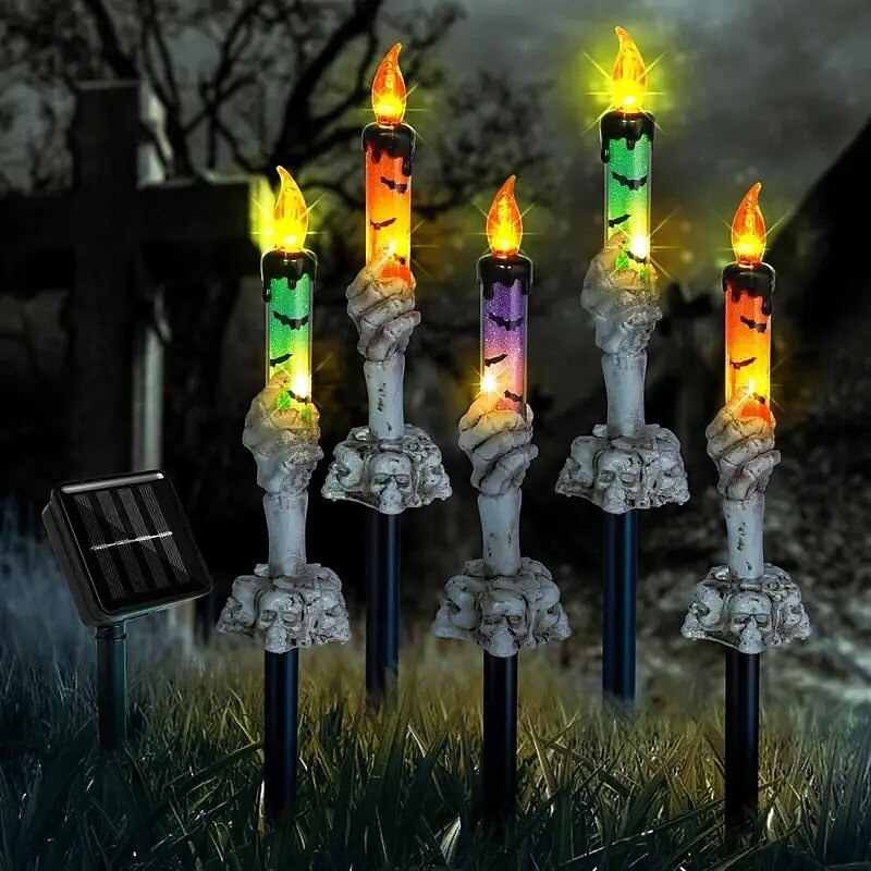 5PCS Halloween Party Decoration Outdoor Skeleton Handheld Candle Lawn Light Solar Halloween Garden Street Light Waterproof Ghost Festival Atmosphere Decoration3