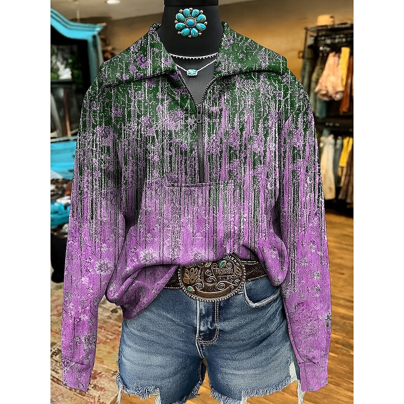 Women's Sweatshirts Graphic Geometric Casual Long Sleeve V Neck Regular Tops Street Dailywear Casual Red Blue Purple Khaki Fall2