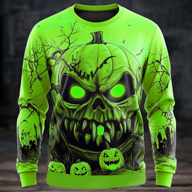 Halloween Men's Pumpkin Sweatshirt Punk Party Long Sleeve Crew Neck Vacation Yellow Purple Crewneck 3D All Seasons Designer3