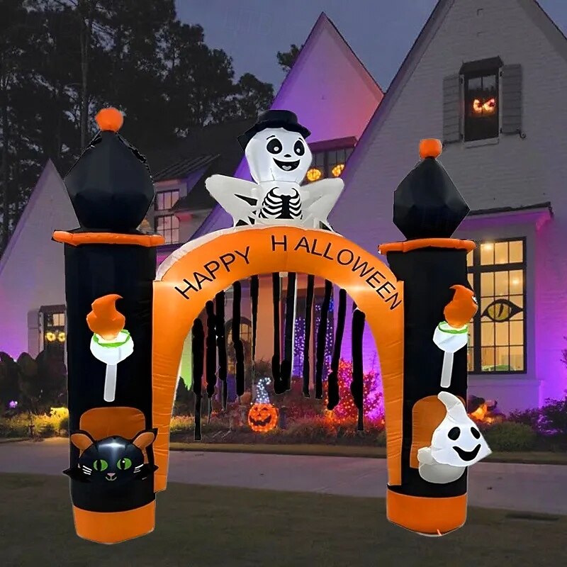1 Pc 2.4M Halloween Black Cat Skull Ghost with Light Inflatable Air Model Arches Courtyard Porches Entrance Doors Lawn Party Halloween Atmosphere Decorative Light EU/US/UK/AU Plug2