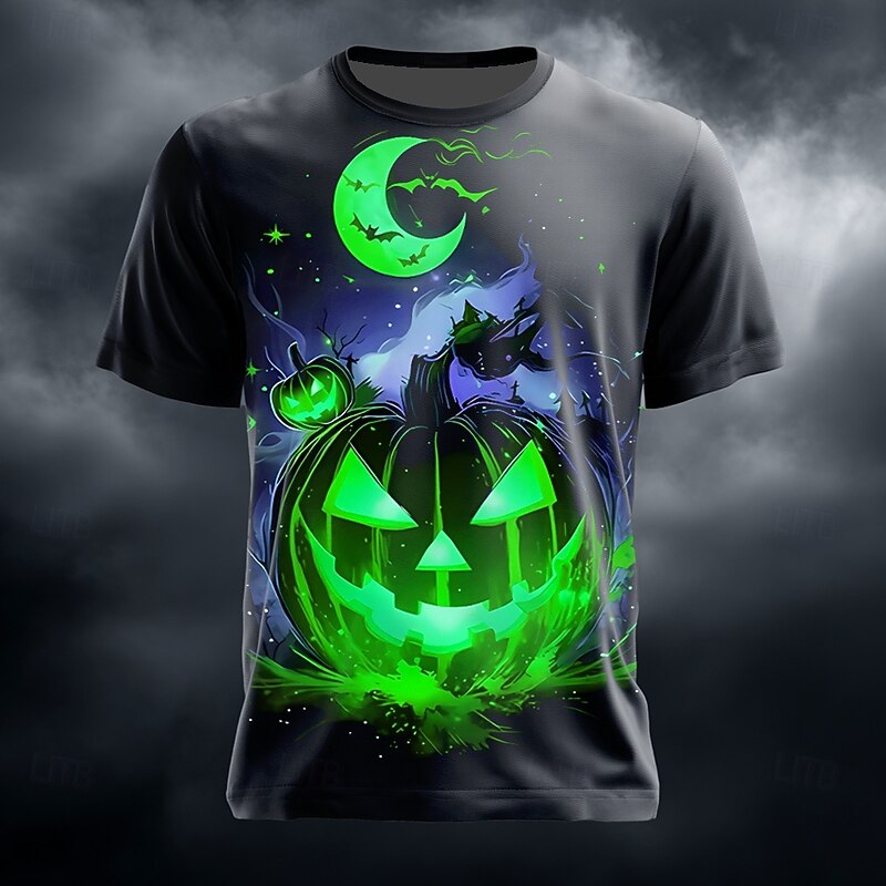 Halloween Men's Optical Illusion Pumpkin 3D T Shirt Short Sleeve T shirt 3D Print Crew Neck Shirt Exaggerated Designer Horror Party Street Holiday Orange Green Summer Spring All Seasons Clothing2