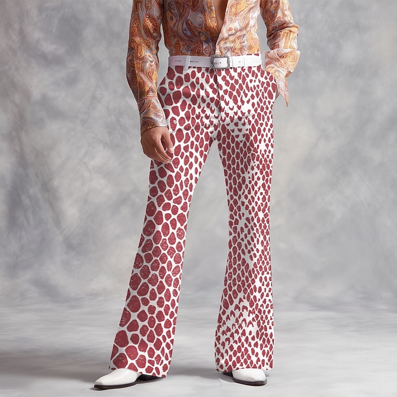 Men's Geometric Abstract Art Disco Pants 60s 70s Bell Bottoms Mid Waist Vintage Retro Outdoor Vacation Party Side Pockets Flared Leg Pants Trousers Spring Fall 3D Print Black And White White Red4