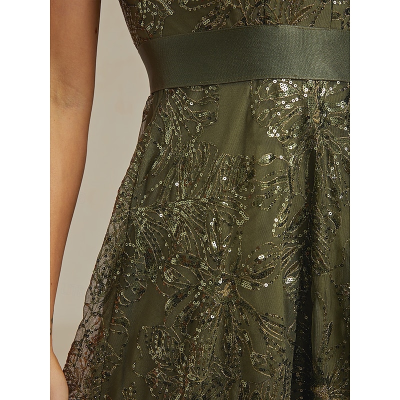 Women's Maxi Dress A Line Dress Backless Dress Elegant Party Birthday Solid Color Sleeveless V Neck Olive Summer Spring4