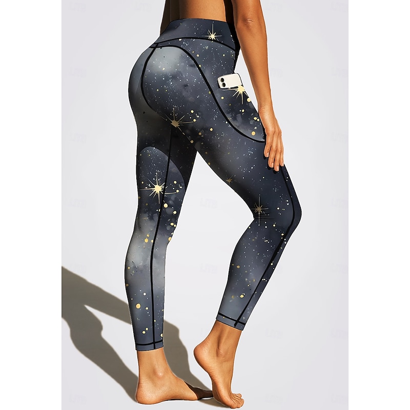 Women's pilates leggings fitness pants Gym Leggings Pockets Stamp Duty Side Pockets Pilates Gym Gym Workout Pants Tights Leggings Graphic Tie Dye Color Gradient Sillver Gray Sports Activewear Stretchy3