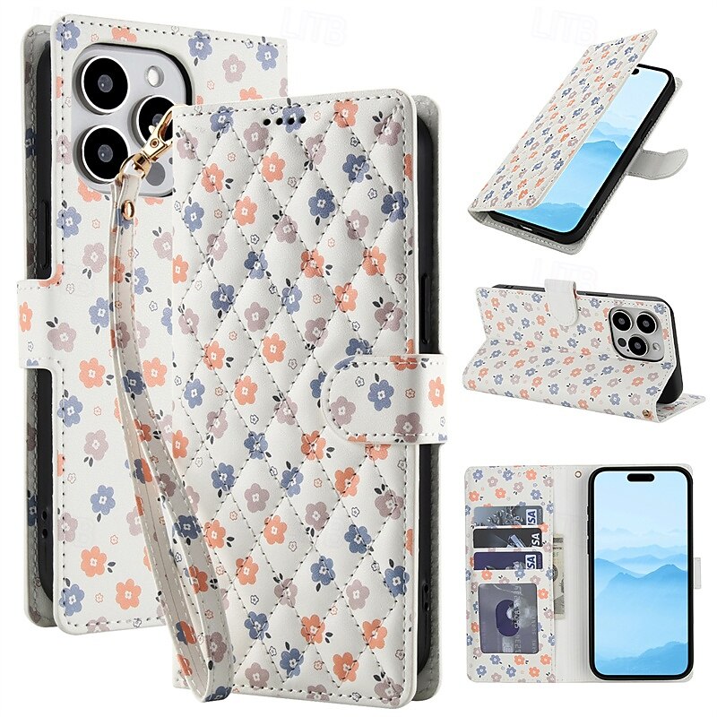 Phone Case For iPhone 17 Pro Max 17 Air 16 Pro Max Plus 15 14 Pro Max Plus 16e 13 Pro Max Wallet Case Magnetic Card Slot Shockproof Retro Flower Floral PC PU Leather3
