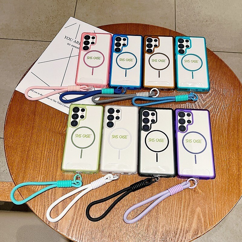 Phone Case For Samsung Galaxy S25 Ultra Plus S25 Edge S24 Plus Back Cover with Lanyard Support Wireless Charging Shockproof Retro TPU Acrylic