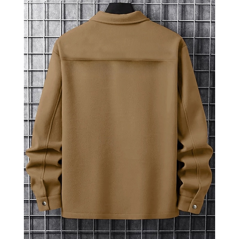 Men's Shirt Jacket Casual Jacket Vacation Daily Breathable Pocket Spring Fall Plain Fashion Classic Lapel Regular Dark Gray Black Navy Blue Khaki Light Grey Jacket4