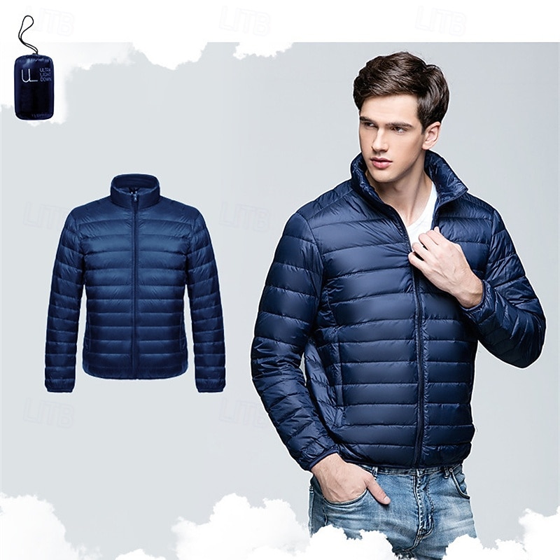 Men's Winter Coat Down Jacket Puffer Jacket Padded Jacket Pocket 50% White duck down Vacation Daily Wear Date Regular Fashion Casual Comfortable Thermal Warm Fall & Winter Solid / Plain Color Wine3