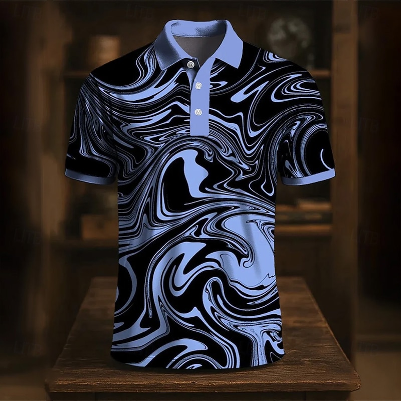 Men's Marble Polo Short Sleeve Polo Shirts Collared Shirts Casual Athleisure Daily Wear 3D Print Buttons Summer Blue Purple Gray