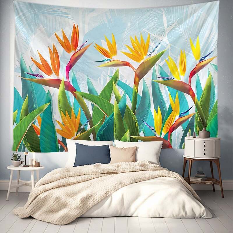 Tapestry Blanket Wall Hangings Bird of Paradise Green Plant Art Vibrant Bedroom Living Room Dorm Home Decor4