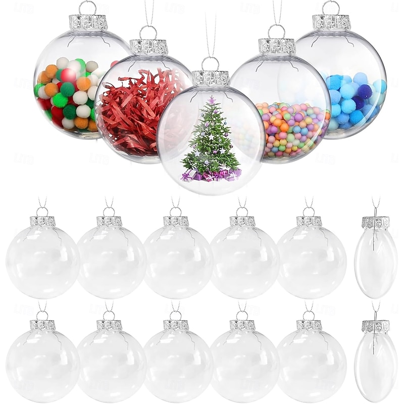 12pcs Christmas Flat Disc Fillable Ornaments Ball DIY Clear Plastic Flat Disc Ornaments for Crafts Projects Christmas Party Wedding Home Decor2