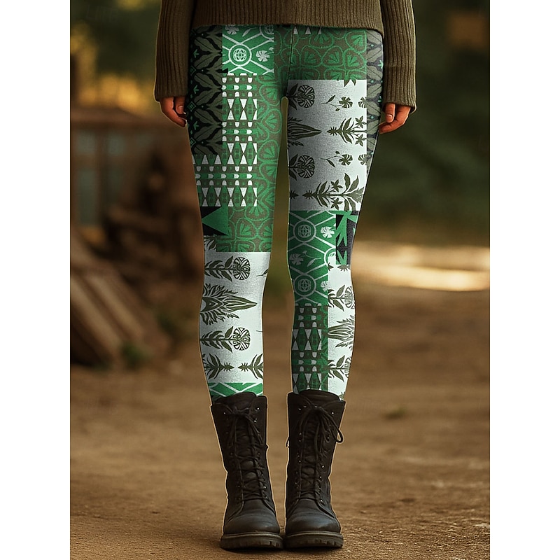 Women's Leggings Vacation Vintage Fashion Ankle-Length High Waist Graphic Abstract Geometic Printing Thermal Warm Soft Breathable Stretchy Outdoor Vacation Street Yellow Purple Green Spring Fall4