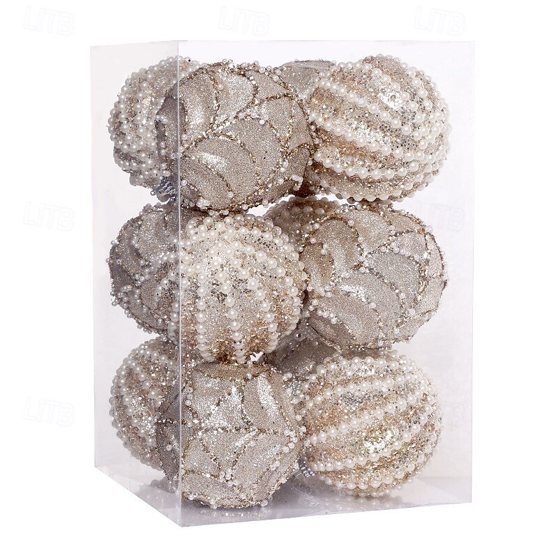 12 pcs Christmas Tree Balls Baubles Ornaments, 8 cm/3.15 inch Xmas Decoration, Beaded Painted Foam Hanging Set, Festive Tree Decor for Holiday Celebration4