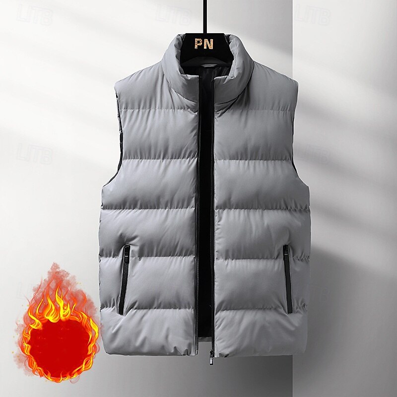 Men's Puffer Vest Vest Gilet Vacation Daily Date Fashion Casual Winter Pocket Polyester Warm Comfortable Solid Color Zipper Stand Collar Regular Fit Black Red Blue Gray Vest2