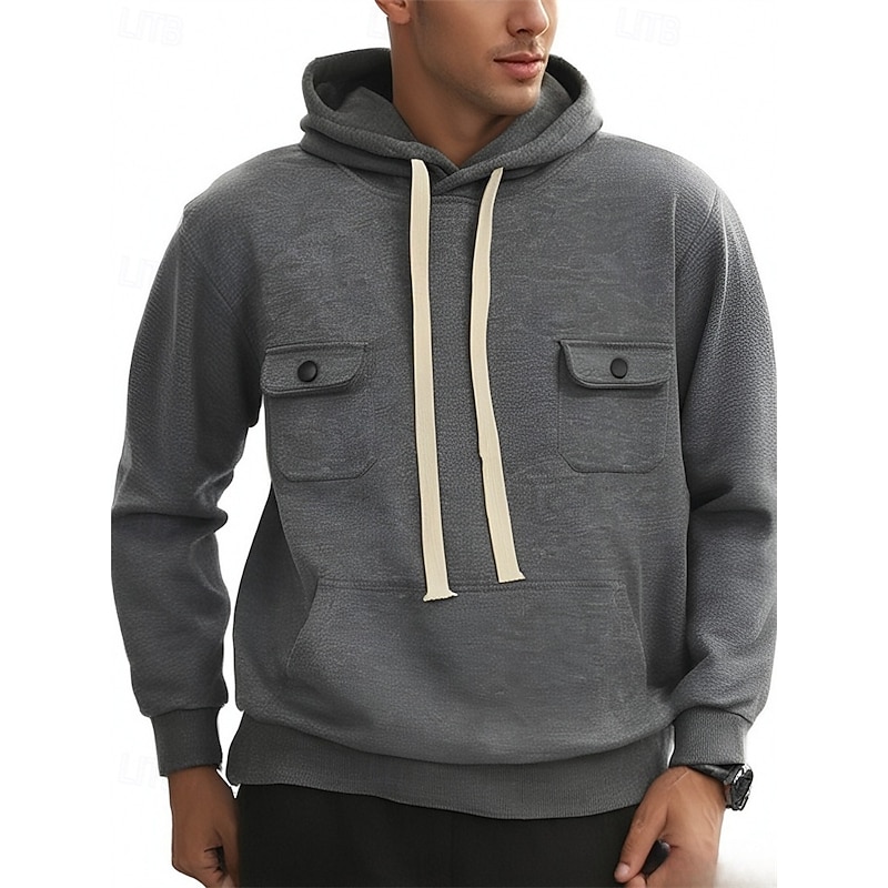 Men's Hoodie Fleece Hoodie Black Army Green Khaki Dark Gray Hooded Plain Pocket Sports & Outdoor Daily Holiday Polyester Streetwear Basic Casual Fall Winter Clothing Apparel Hoodies Sweatshirts