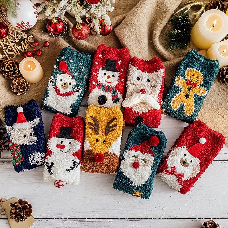 Christmas Socks for Women, Cozy Coral Fleece Warm Slipper Socks, Thick Plush Fuzzy Winter Sleep Socks, Couple & Family Matching Gift, Indoor Non-Slip Floor Socks2