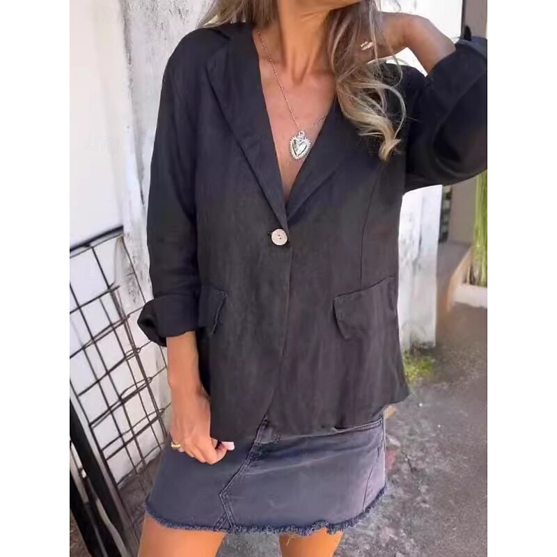 Women's Blazer Comfortable Breathable Pocket Fashion Daily Plain Outdoor Casual Daily Single Breasted Regular Lapel Regular Fit Long Sleeve Outerwear Black Pink Blue Spring Fall