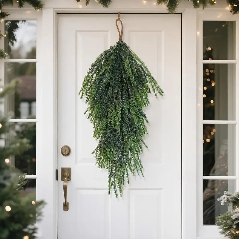 2pcs Christmas Artificial Pine Swags – 26.4-Inch (67cm) Extra Long Realistic Norfolk Green Teardrop Garland for Indoor & Outdoor Holiday Decor – Perfect for Doors, Tables, Fireplaces, and Thanksgiving4