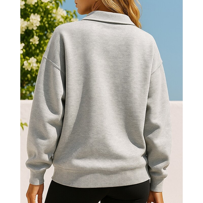 Women's Pullover Sweatshirt Casual Tops Quarter Zipper Long Sleeve Top Athleisure Solid Colored Outdoor Travel Sports Sportswear Activewear Black Dark Gray Fuchsia2