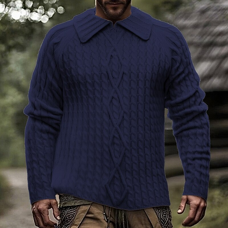 Men's Pullover Sweater Jumper Knit Sweater Cable Knit Regular Tops Knitted Plain Lapel Fashion Basic Vacation Daily Wear Clothing Apparel Fall Winter Wine Black S M L4