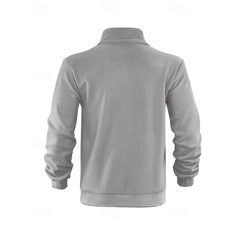 Men's Corduroy Jacket Casual Jacket Vacation Daily Breathability Pocket Fall Winter Plain Fashion Classic Standing Collar Regular Apricot Black Navy Blue Light Grey Army Green Jacket3