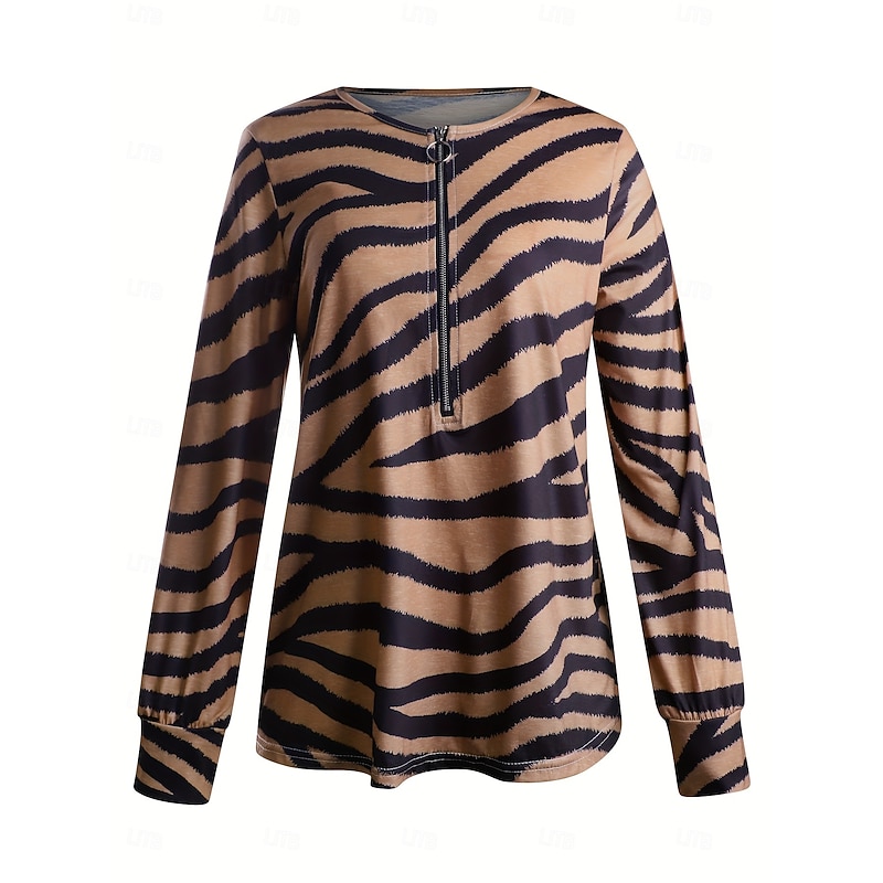Women's Pullover Sweatshirt Zip Up Sweatshirts Graphic Leopard Zebra Fashion Casual Long Sleeve Crew Neck Regular Tops Street Dailywear Zipper Print Brown Spring Fall Winter3
