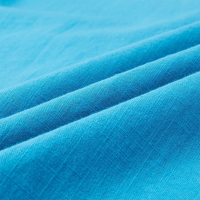 Men's Shirt Popover Shirt Summer Shirt Beach Shirt Patchwork Vacation Holiday Blue Long Sleeve Collarless Summer Spring Clothing Apparel Ethnic3