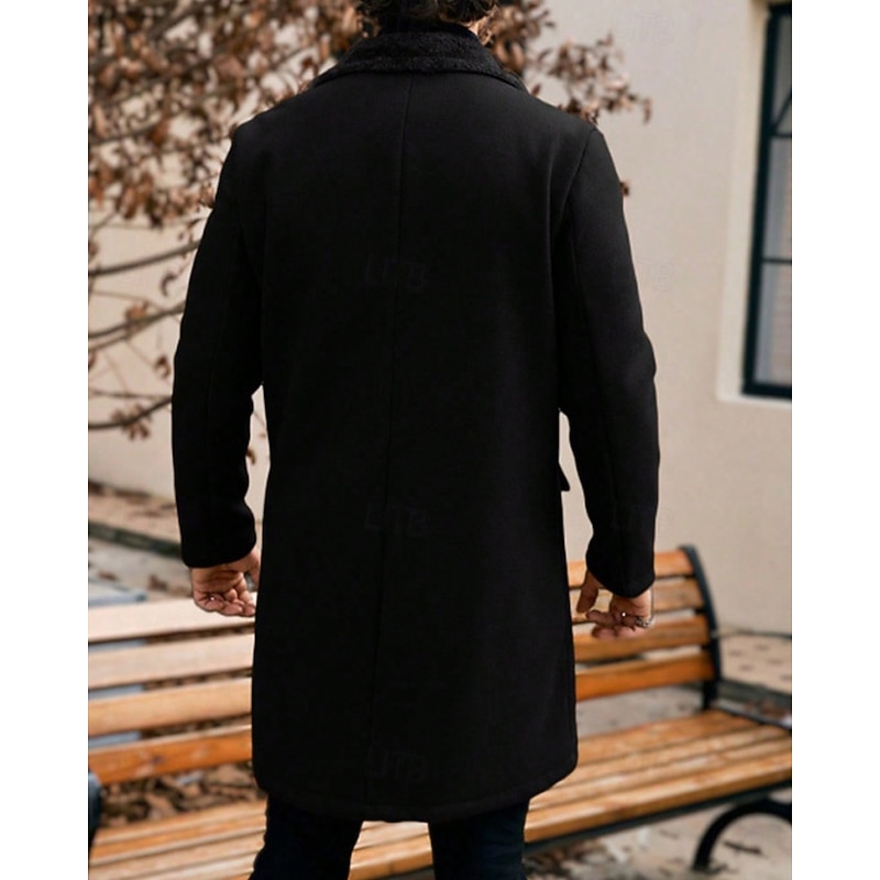 Men's Overcoat Trench Coat Long Trench Coat Vacation Daily Fall Winter Polyester Thermal Warm Windproof Outerwear Clothing Apparel Fashion Classic Plain Pocket Lapel Single Breasted3