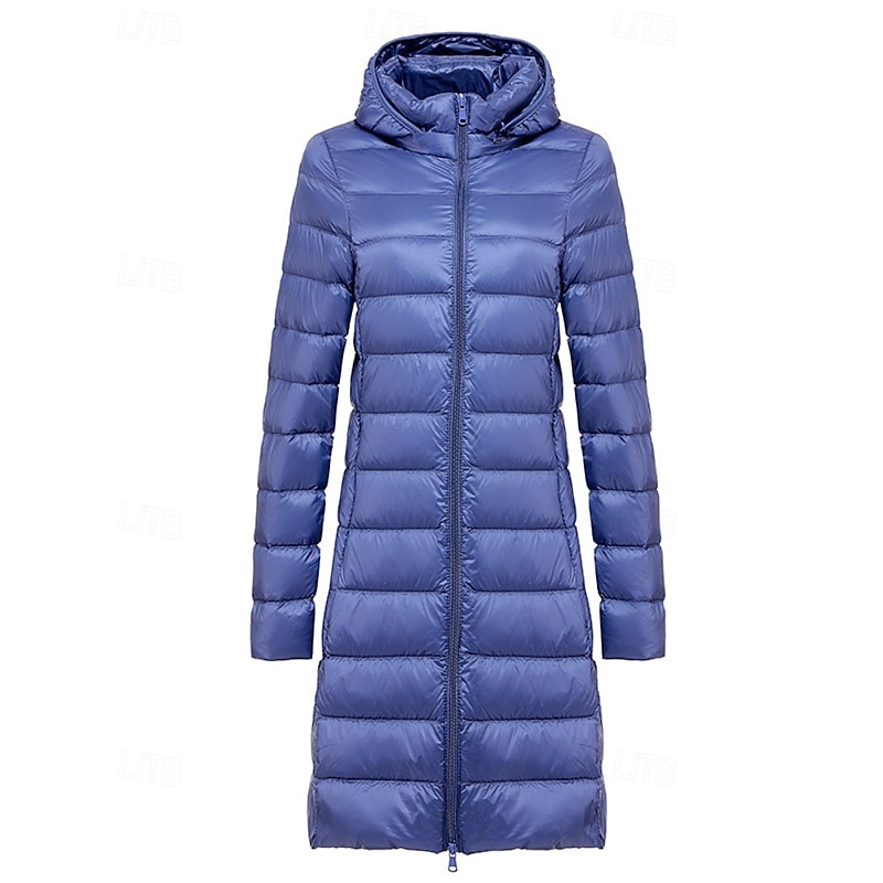 Women's Down Jacket Coat Warm Comfortable Zipper Fashion Plain Vacation Street Daily Wear Zipper Long Hooded Regular Fit Long Sleeve Outerwear Black Pink Blue Fall Winter2