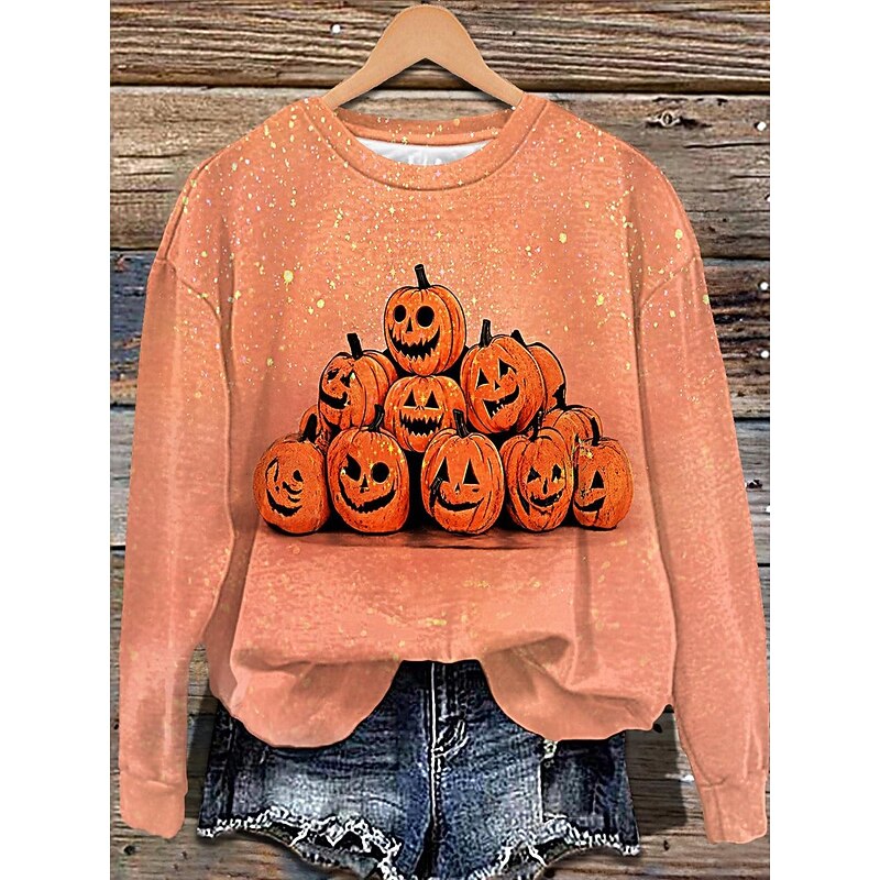 Halloween Women's Sweatshirts Bat Graphic Fashion Casual Long Sleeve Crew Neck Regular Tops Street Dailywear Casual Print Black Yellow Pink Fuchsia Orange Fall Winter3