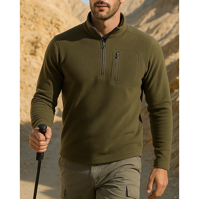 Men's Combat Shirt Fleece Sweatshirt Quarter Zip Sweatshirt Winter Outdoor Thermal Warm Top Hunting Fishing Climbing Black Army Green