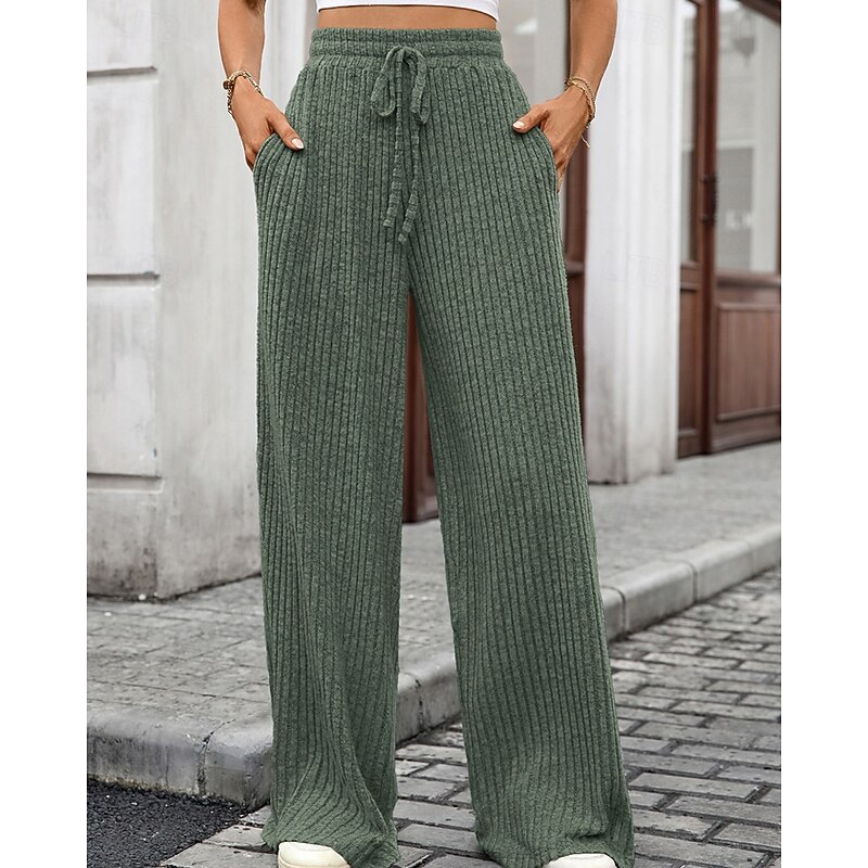 Women's Wide Leg Corduroy Pants Slacks Streetwear Casual Full Length Natural Plain Elastic Drawstring Design Comfortable Outdoor Vacation Daily Black Army Green Fuchsia Light Blue Fall Regular Fit2