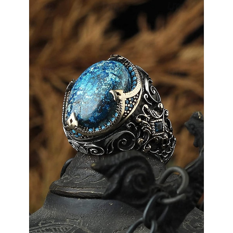 Men's Vintage Blue Stone Statement Ring – Retro Gothic Alloy Jewelry for Biker Style, Parties and Daily Wear4
