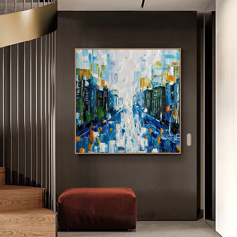 Mintura Handmade Textured City Lnadscape Oil Paintings On Canvas Wall Art Decoration Modern Abstract Picture For Home Decor Rolled Frameless Unstretched Painting4