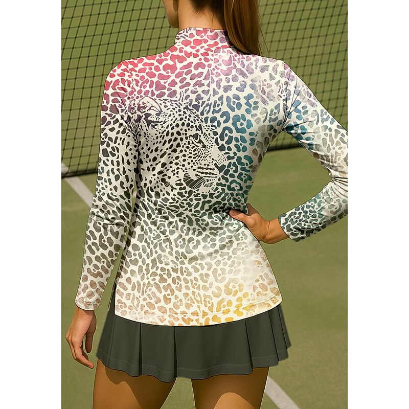 Women's Animal Leopard Gradient Shirt Sport Shirt Golf Polo Shirt Tennis Shirt Long Sleeve Zipper Floral UPF50+ UV Resistant High Elasticity Moisture Wicking Breathable Tennis Golf Pickleball Stand2